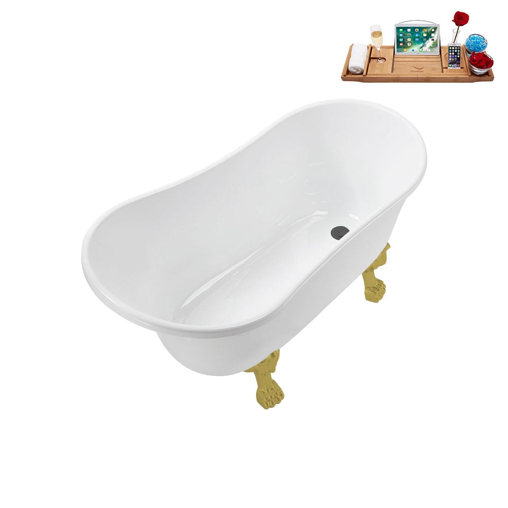 N373BGL-IN-BGM 51 inch Clawfoot Oval Acrylic Bathtub and Tray in Glossy White with Reversible Drain