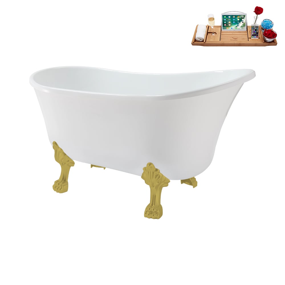 N373BGL-IN-BNK 51 inch Clawfoot Oval Acrylic Bathtub and Tray in Glossy White with Reversible Drain