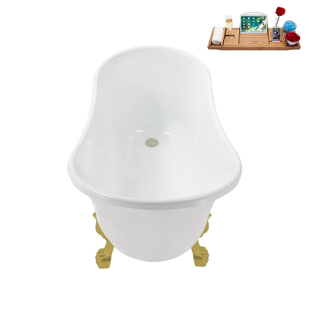 N373BGL-IN-BNK 51 inch Clawfoot Oval Acrylic Bathtub and Tray in Glossy White with Reversible Drain