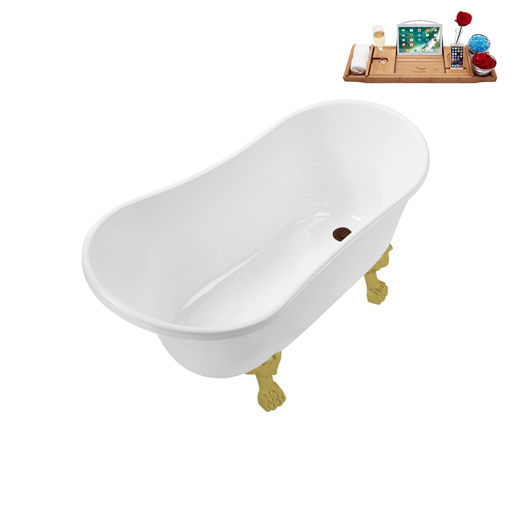 N373BGL-IN-ORB 51 inch Clawfoot Oval Acrylic Bathtub and Tray in Glossy White with Reversible Drain