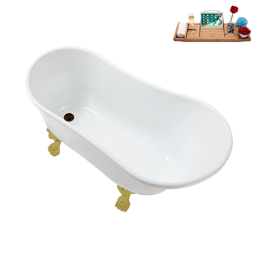 N373BGL-IN-ORB 51 inch Clawfoot Oval Acrylic Bathtub and Tray in Glossy White with Reversible Drain