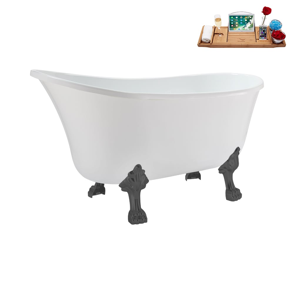 N373BGM-IN-BGL 51 inch Clawfoot Oval Acrylic Bathtub and Tray in Glossy White with Reversible Drain
