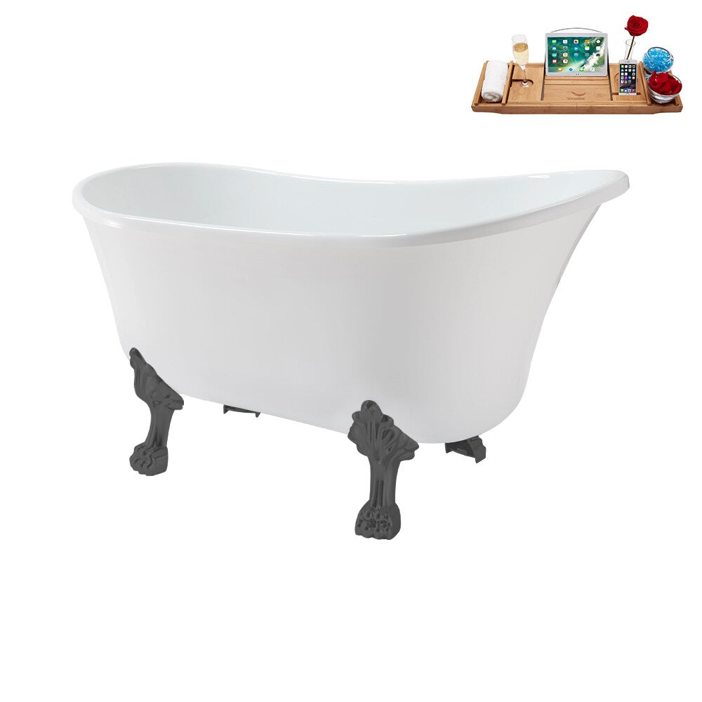 N373BGM-IN-BGL 51 inch Clawfoot Oval Acrylic Bathtub and Tray in Glossy White with Reversible Drain