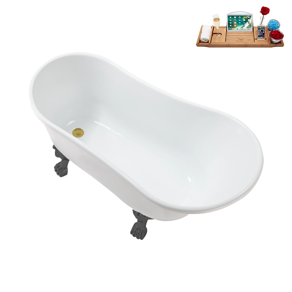 N373BGM-IN-BGL 51 inch Clawfoot Oval Acrylic Bathtub and Tray in Glossy White with Reversible Drain