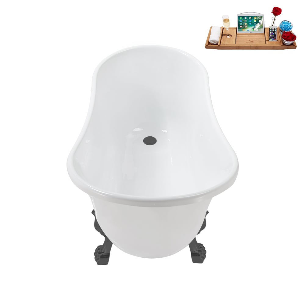 Baignoire ovale en acrylique sur pattes de 51 pouces N373BGM-IN-BGM et plateau en blanc brillant avec drain réversible
