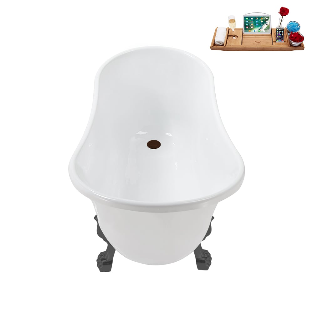N373BGM-IN-ORB 51 inch Clawfoot Oval Acrylic Bathtub and Tray in Glossy White with Reversible Drain
