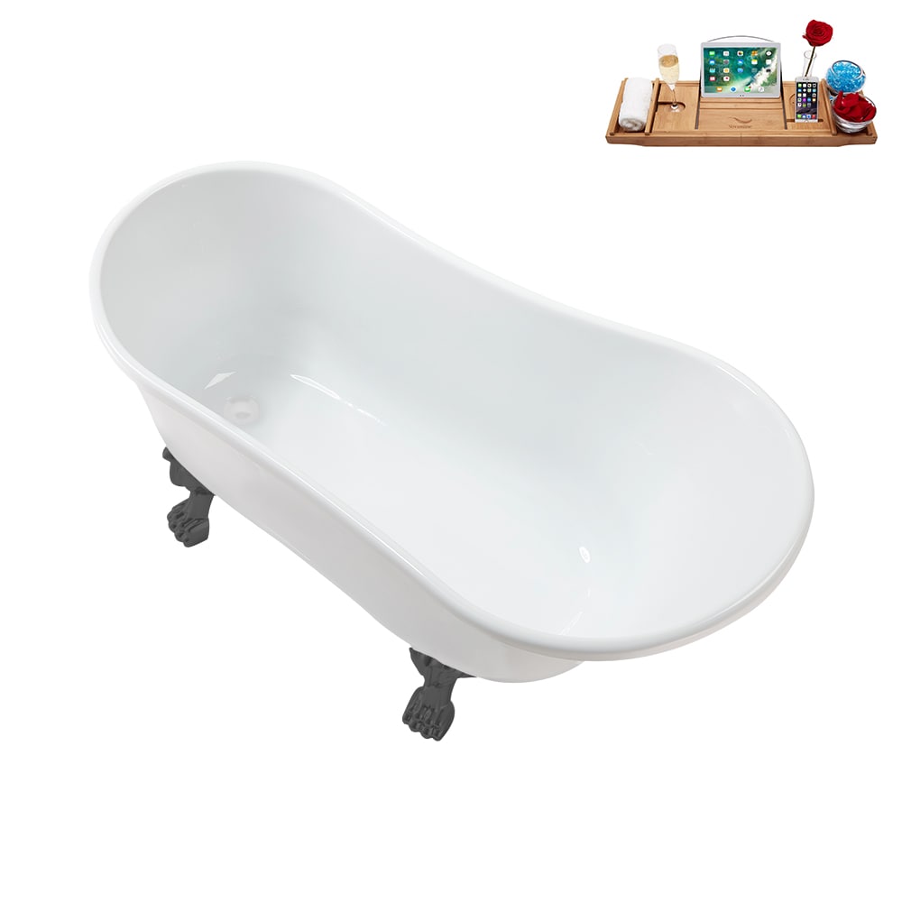 N373BGM-IN-WH 51 inch Clawfoot Oval Acrylic Bathtub and Tray in Glossy White with Reversible Drain
