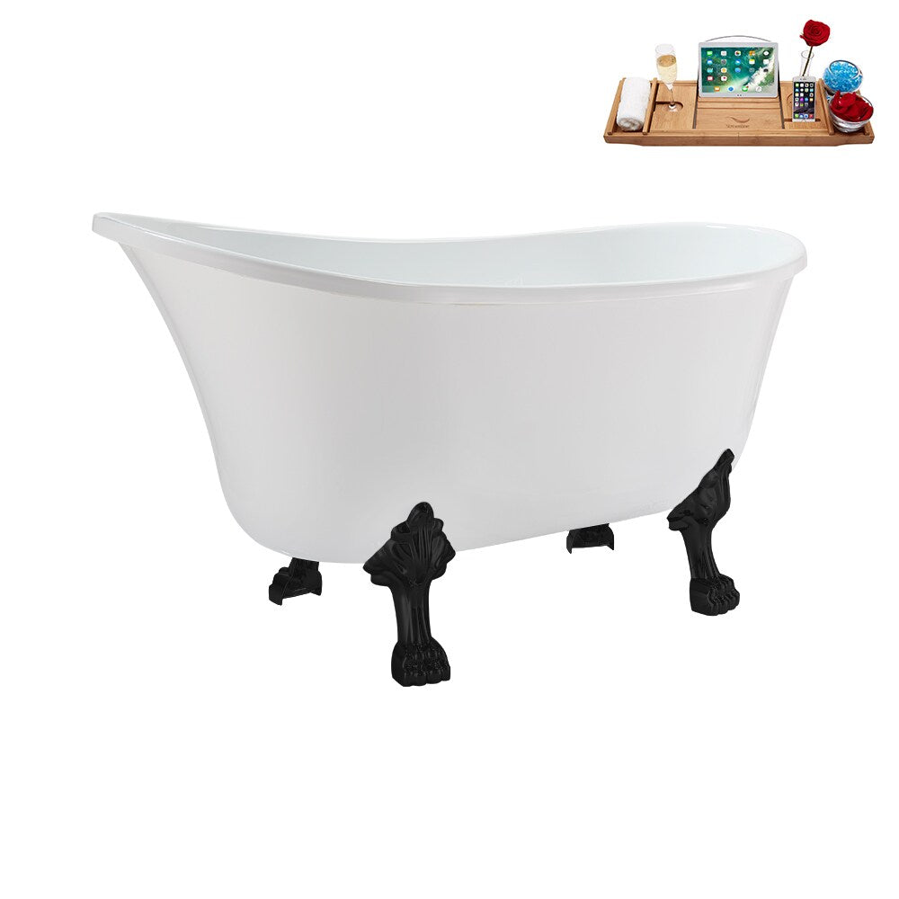 Baignoire ovale en acrylique sur pattes de 51 pouces N373BL-IN-GLD et plateau en blanc brillant avec drain réversible