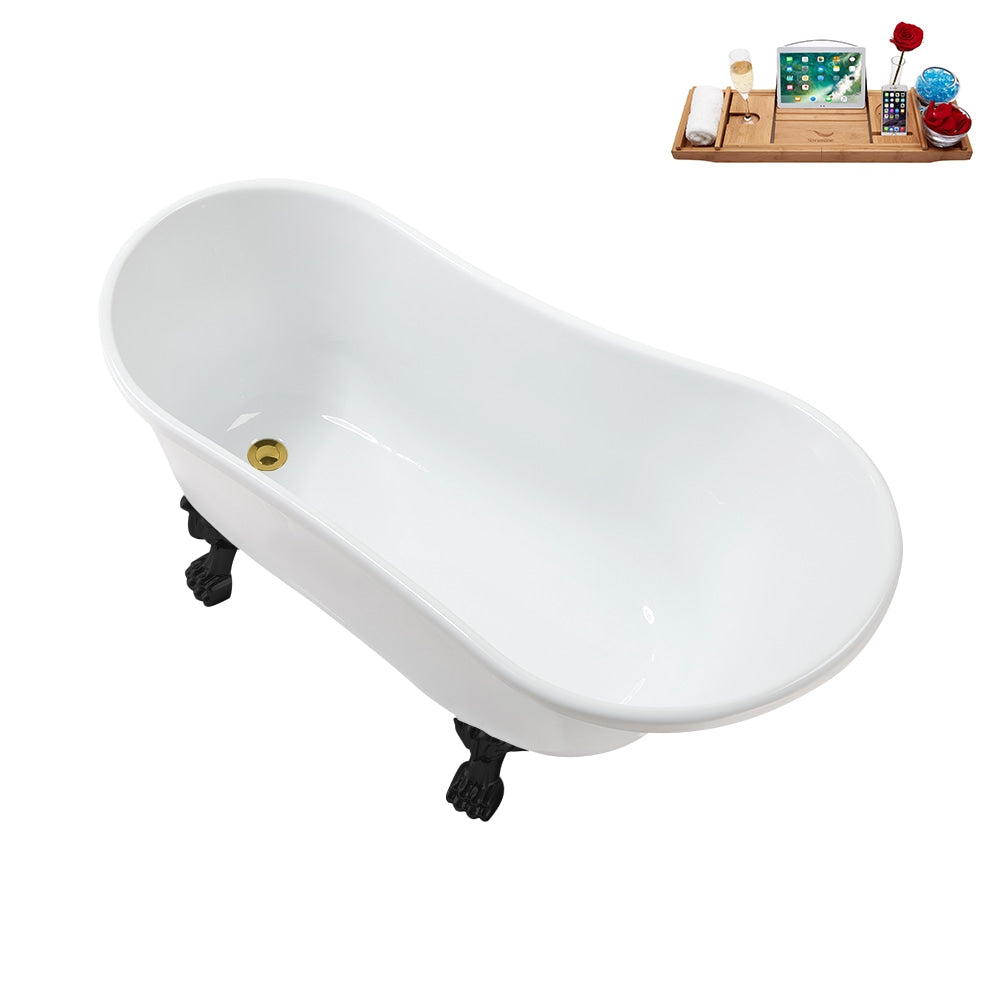 Baignoire ovale en acrylique sur pattes de 51 pouces N373BL-IN-GLD et plateau en blanc brillant avec drain réversible