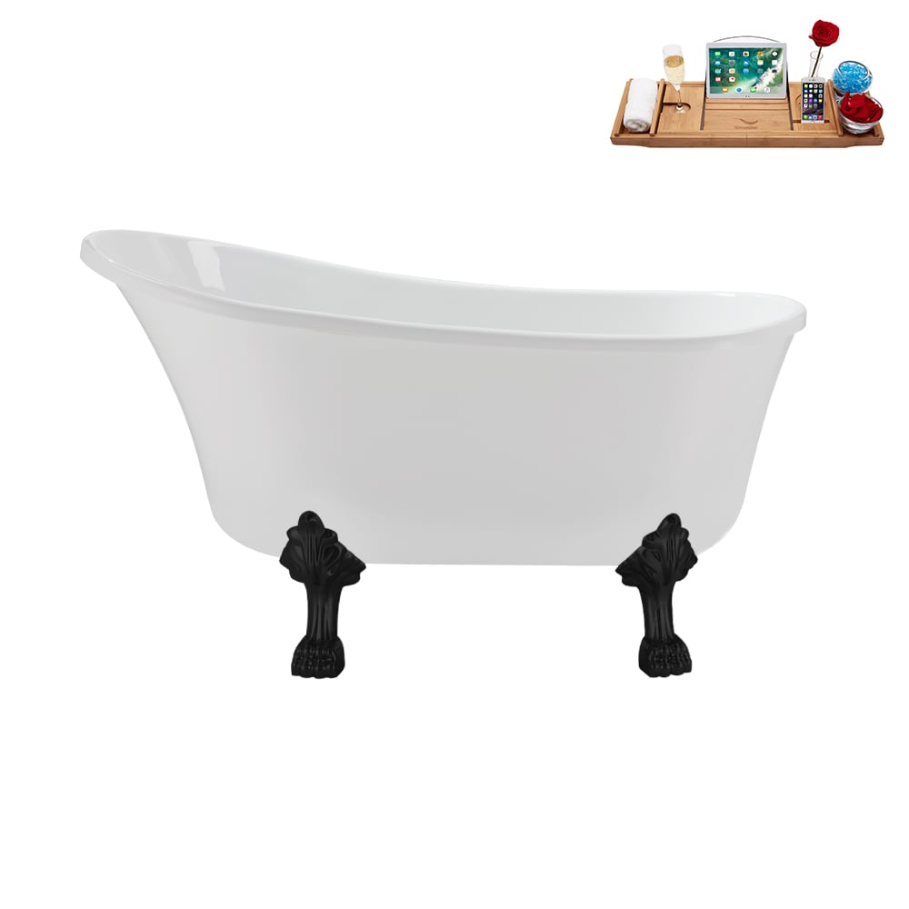 N373BL-IN-WH 51 inch Clawfoot Oval Acrylic Bathtub and Tray in Glossy White with Reversible Drain