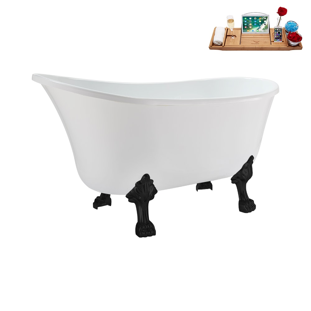 N373BL-IN-WH 51 inch Clawfoot Oval Acrylic Bathtub and Tray in Glossy White with Reversible Drain