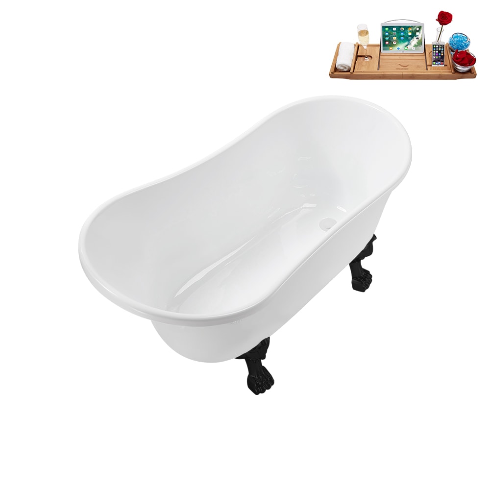 N373BL-IN-WH 51 inch Clawfoot Oval Acrylic Bathtub and Tray in Glossy White with Reversible Drain