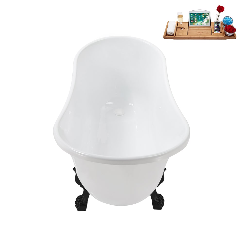 N373BL-IN-WH 51 inch Clawfoot Oval Acrylic Bathtub and Tray in Glossy White with Reversible Drain
