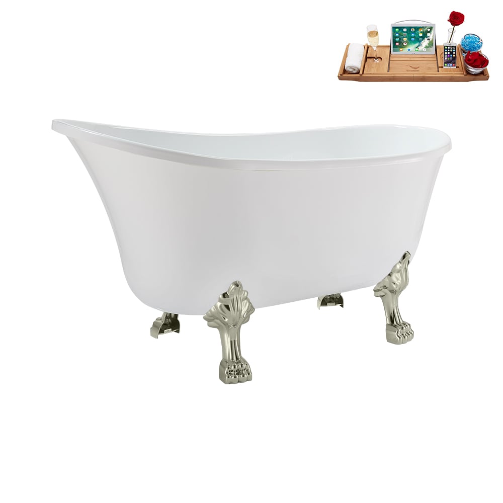 N373BNK-IN-WH 51 inch Clawfoot Oval Acrylic Bathtub and Tray in Glossy White with Reversible Drain
