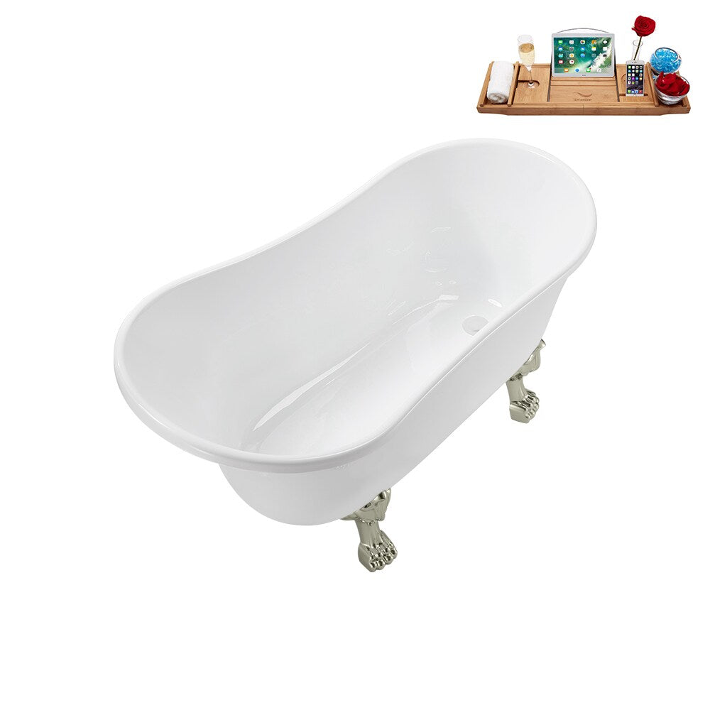 N373BNK-IN-WH 51 inch Clawfoot Oval Acrylic Bathtub and Tray in Glossy White with Reversible Drain