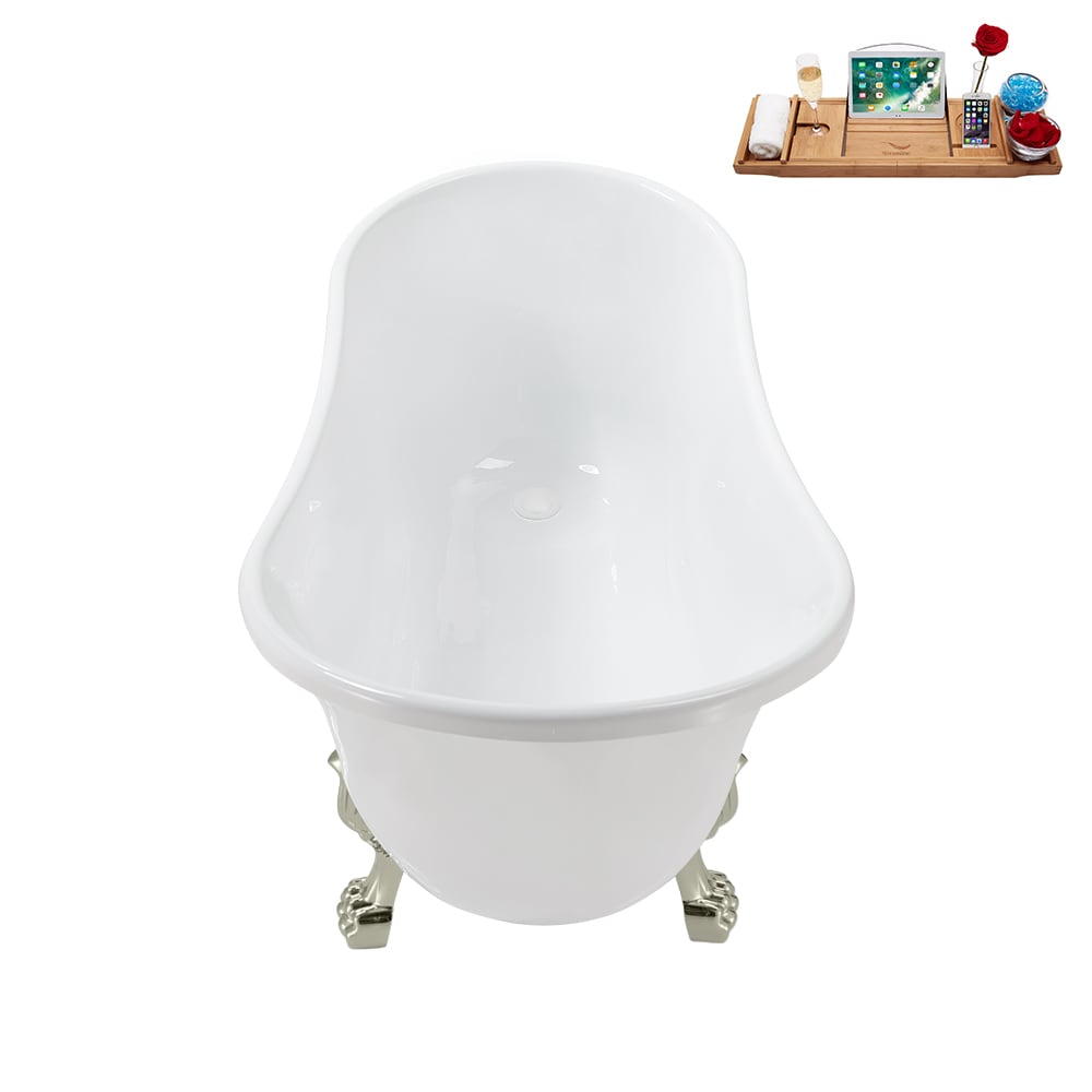 N373BNK-IN-WH 51 inch Clawfoot Oval Acrylic Bathtub and Tray in Glossy White with Reversible Drain