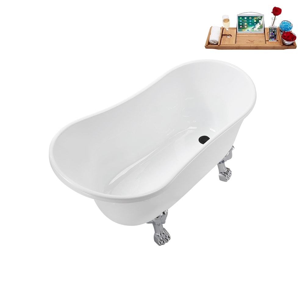 N373CH-IN-BL 51 inch Clawfoot Oval Acrylic Bathtub and Tray in Glossy White with Reversible Drain