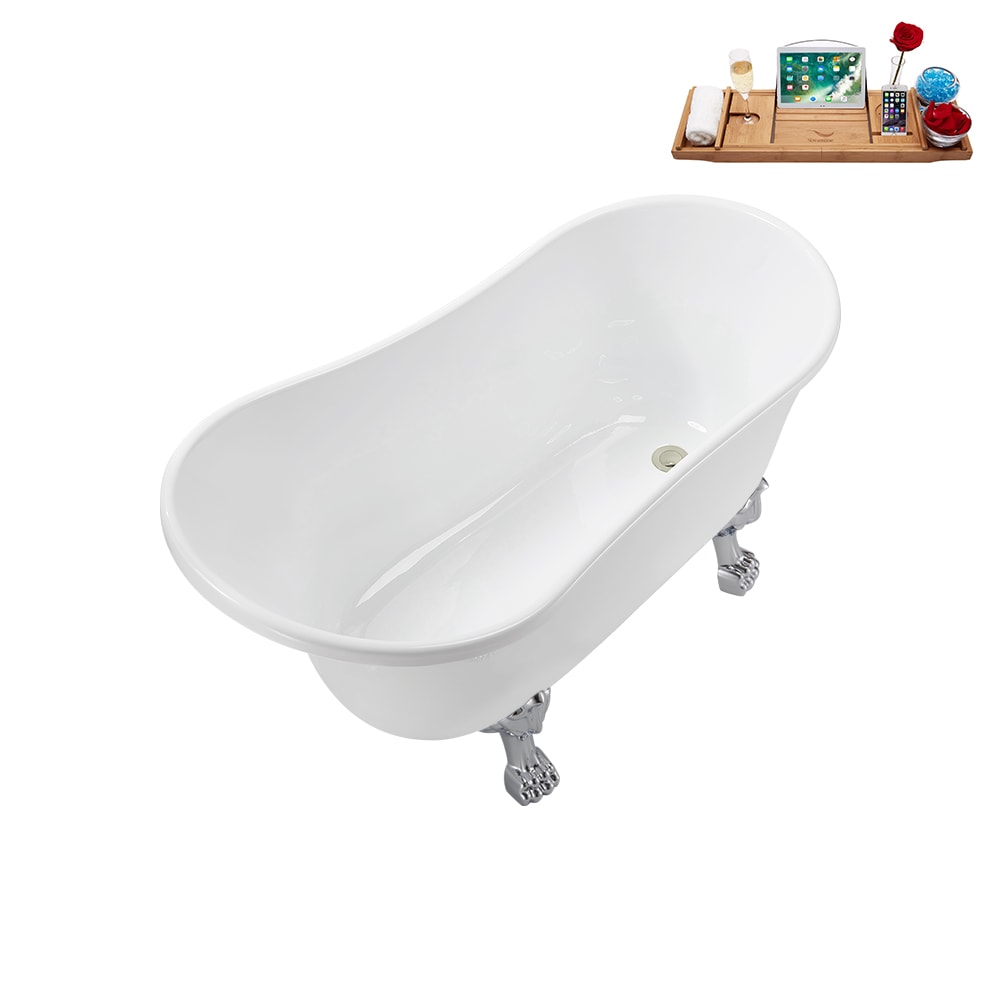 N373CH-IN-BNK 51 inch Clawfoot Oval Acrylic Bathtub and Tray in Glossy White with Reversible Drain