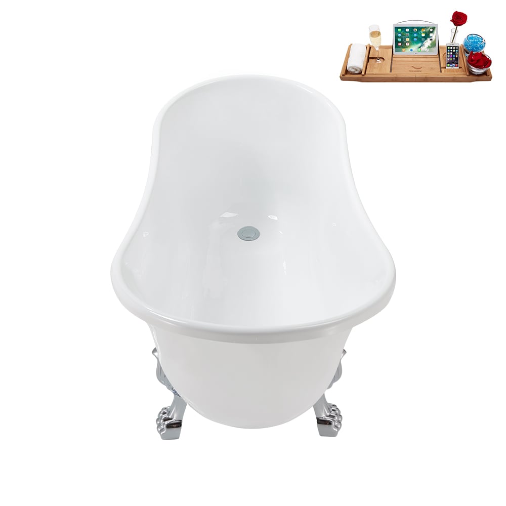 N373CH-IN-CH 51 inch Clawfoot Oval Acrylic Bathtub and Tray in Glossy White with Reversible Drain