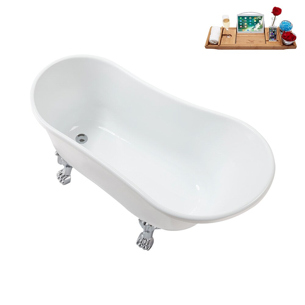 N373CH-IN-CH 51 inch Clawfoot Oval Acrylic Bathtub and Tray in Glossy White with Reversible Drain