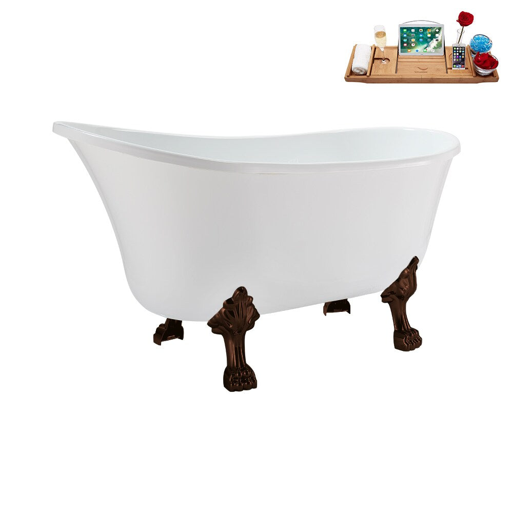 N373ORB-IN-CH 51 inch Clawfoot Oval Acrylic Bathtub and Tray in Glossy White with Reversible Drain