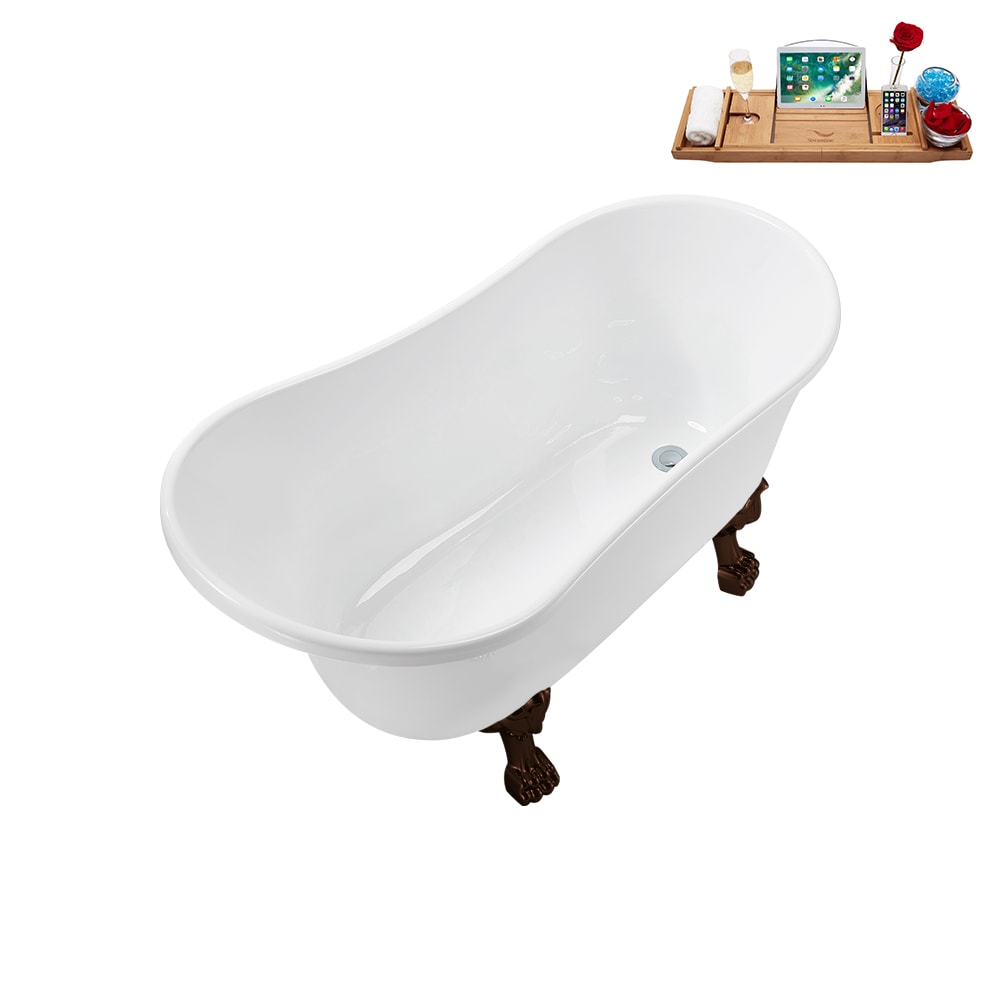 N373ORB-IN-CH 51 inch Clawfoot Oval Acrylic Bathtub and Tray in Glossy White with Reversible Drain