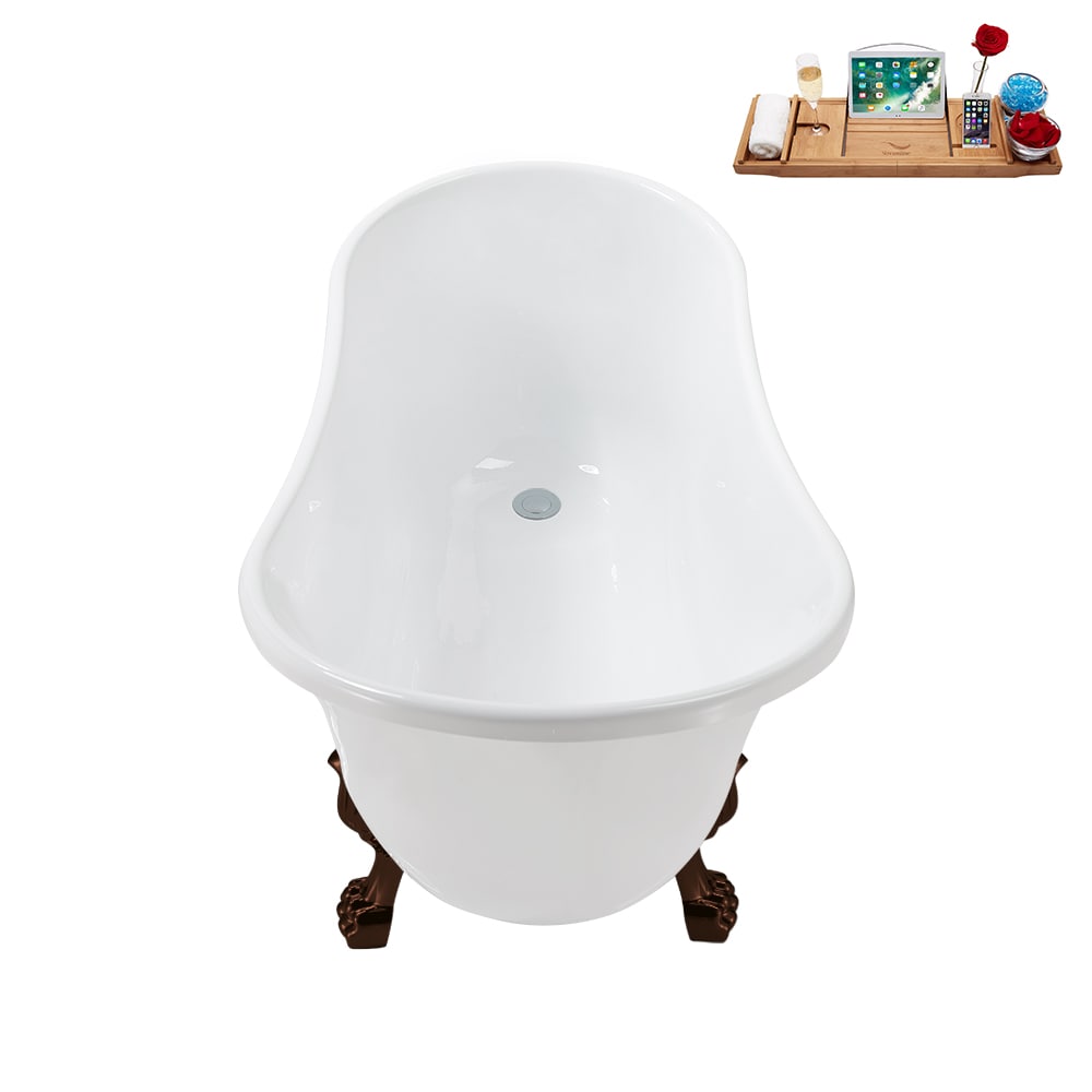 N373ORB-IN-CH 51 inch Clawfoot Oval Acrylic Bathtub and Tray in Glossy White with Reversible Drain