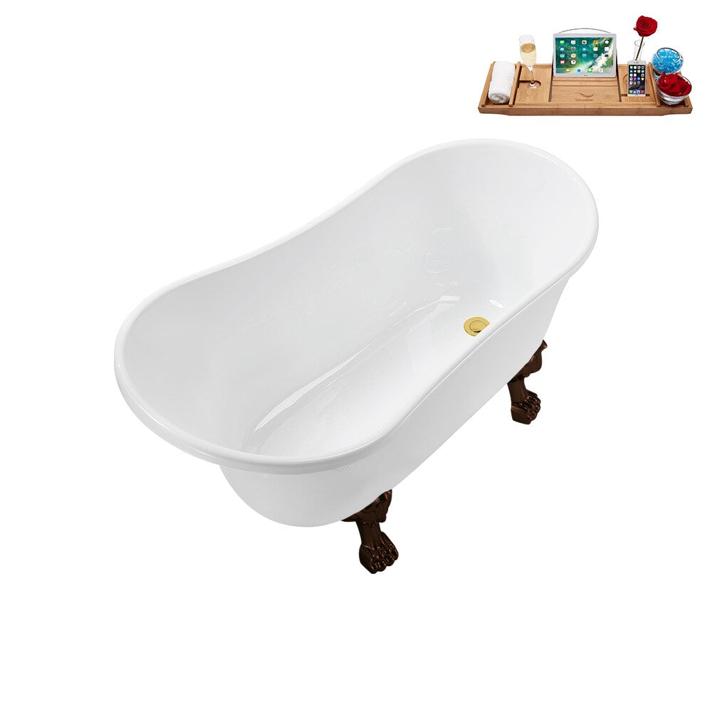 N373ORB-IN-GLD 51 inch Clawfoot Oval Acrylic Bathtub and Tray in Glossy White with Reversible Drain