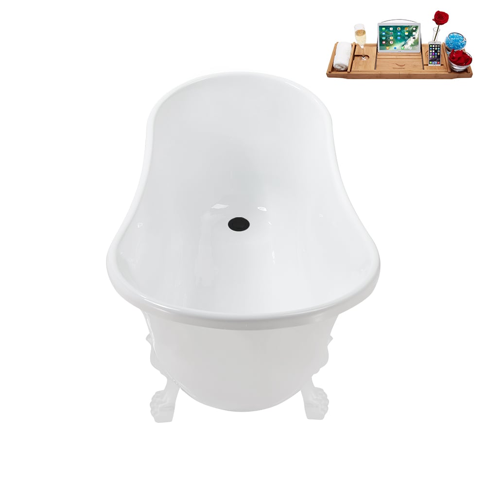 N373WH-IN-BL 51 inch Clawfoot Oval Acrylic Bathtub and Tray in Glossy White with Reversible Drain