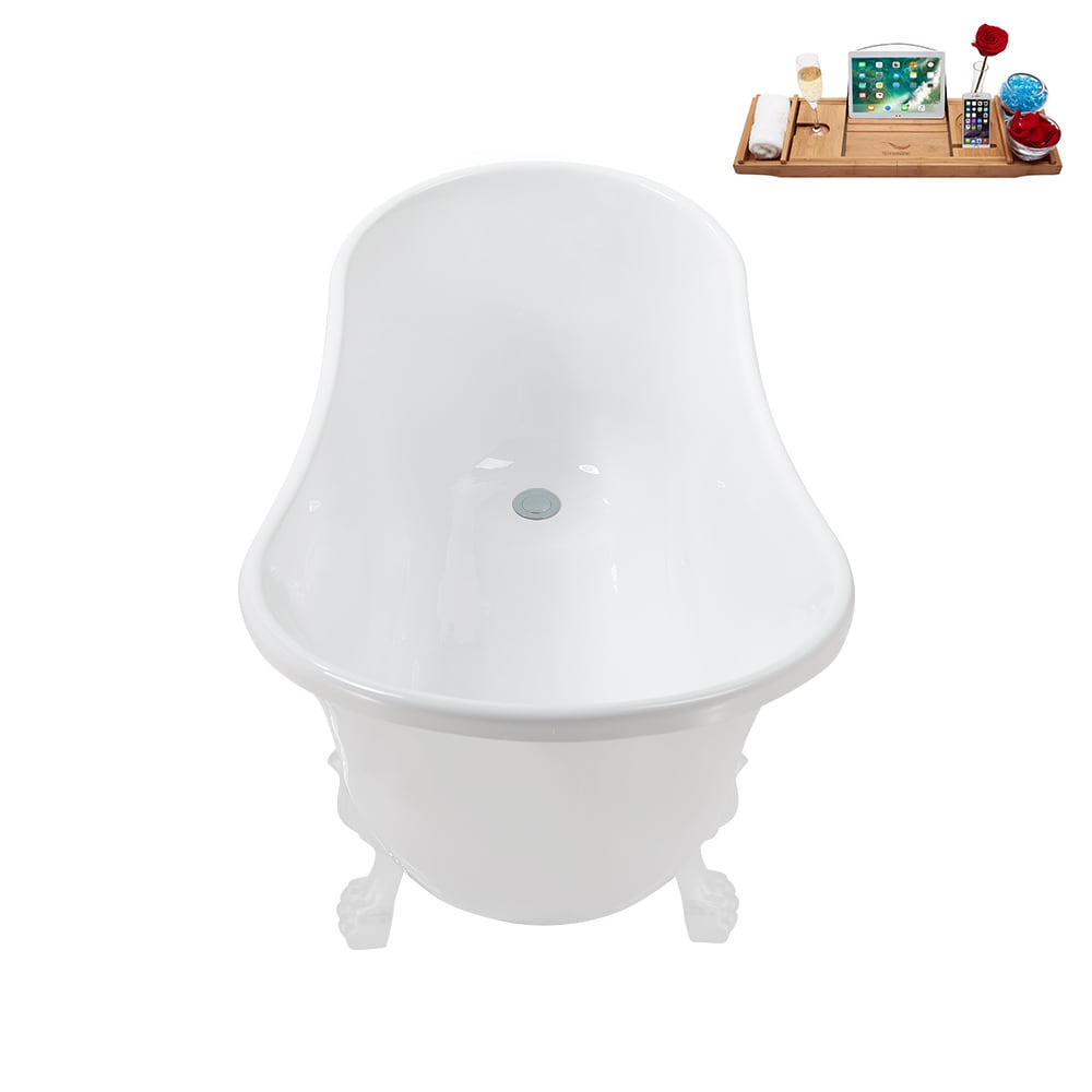 N373WH-IN-CH 51 inch Clawfoot Oval Acrylic Bathtub and Tray in Glossy White with Reversible Drain