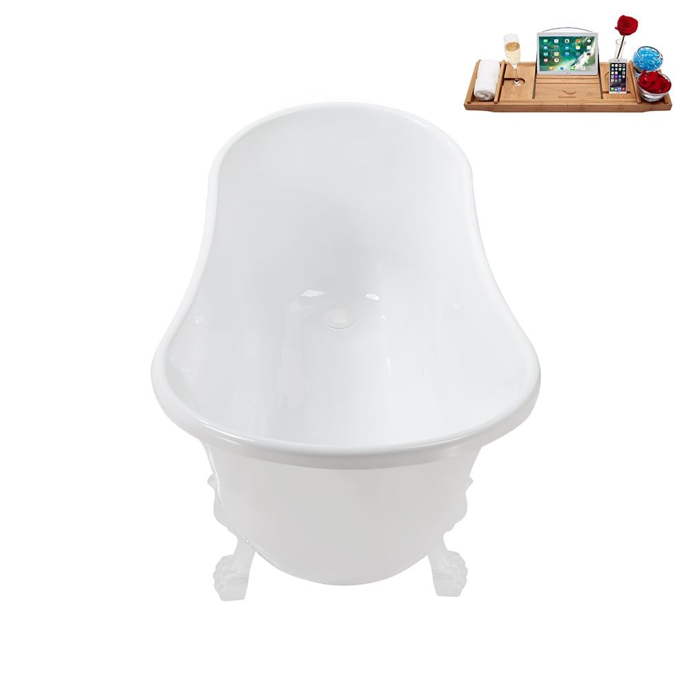 N373WH-IN-WH 51 inch Clawfoot Oval Acrylic Bathtub and Tray in Glossy White with Reversible Drain