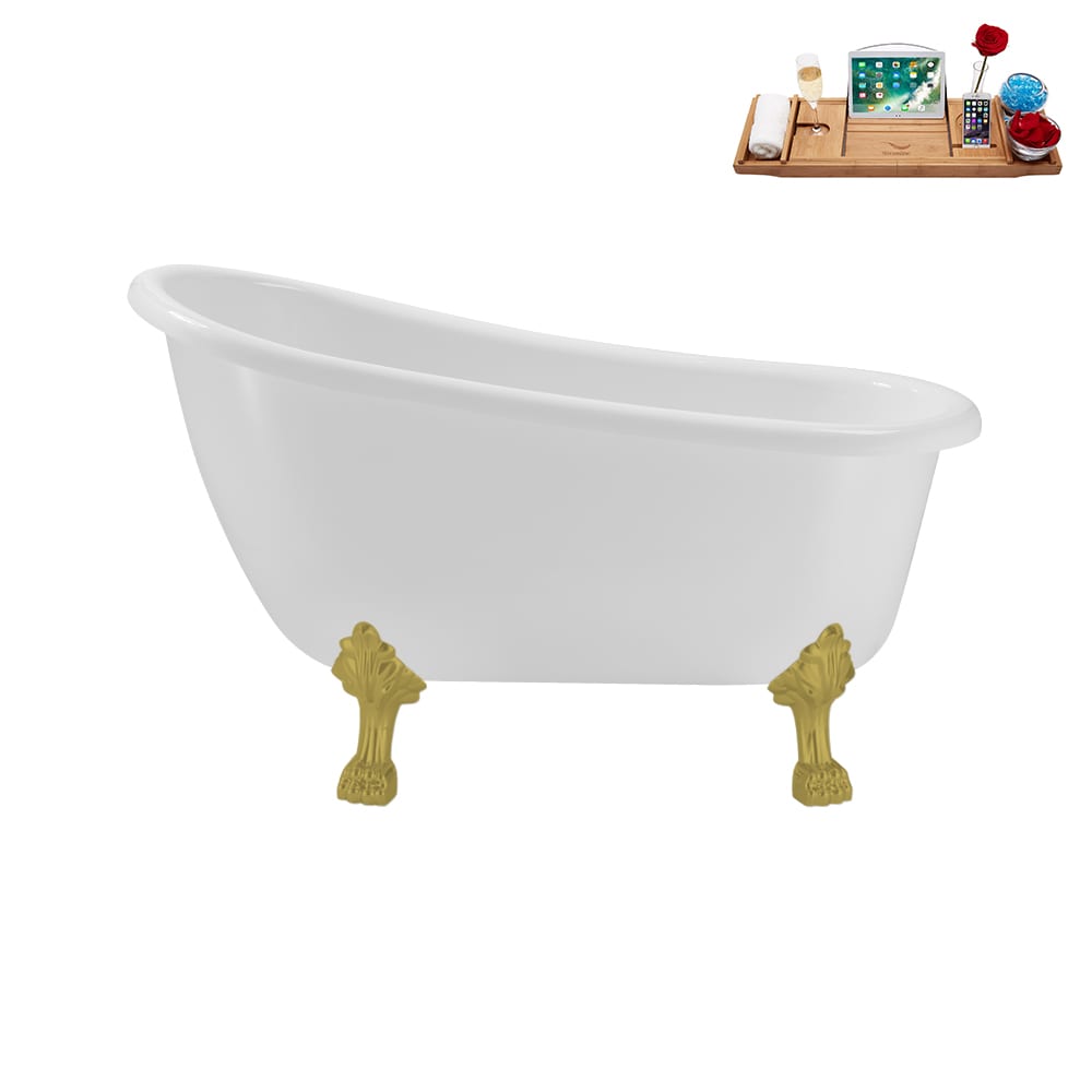 N488BGL-IN-WH 53 inch Clawfoot Oval Acrylic Bathtub and Tray in Glossy White with Reversible Drain