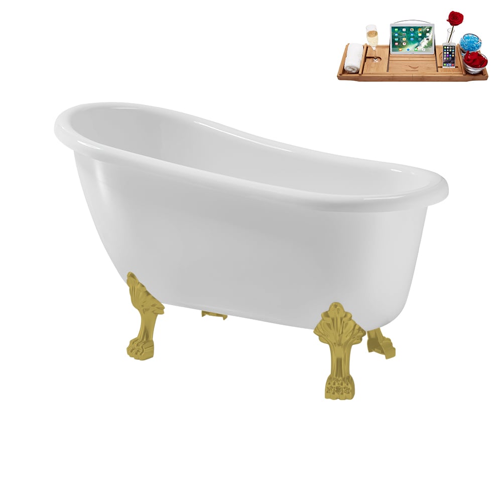 N488BGL-IN-WH 53 inch Clawfoot Oval Acrylic Bathtub and Tray in Glossy White with Reversible Drain