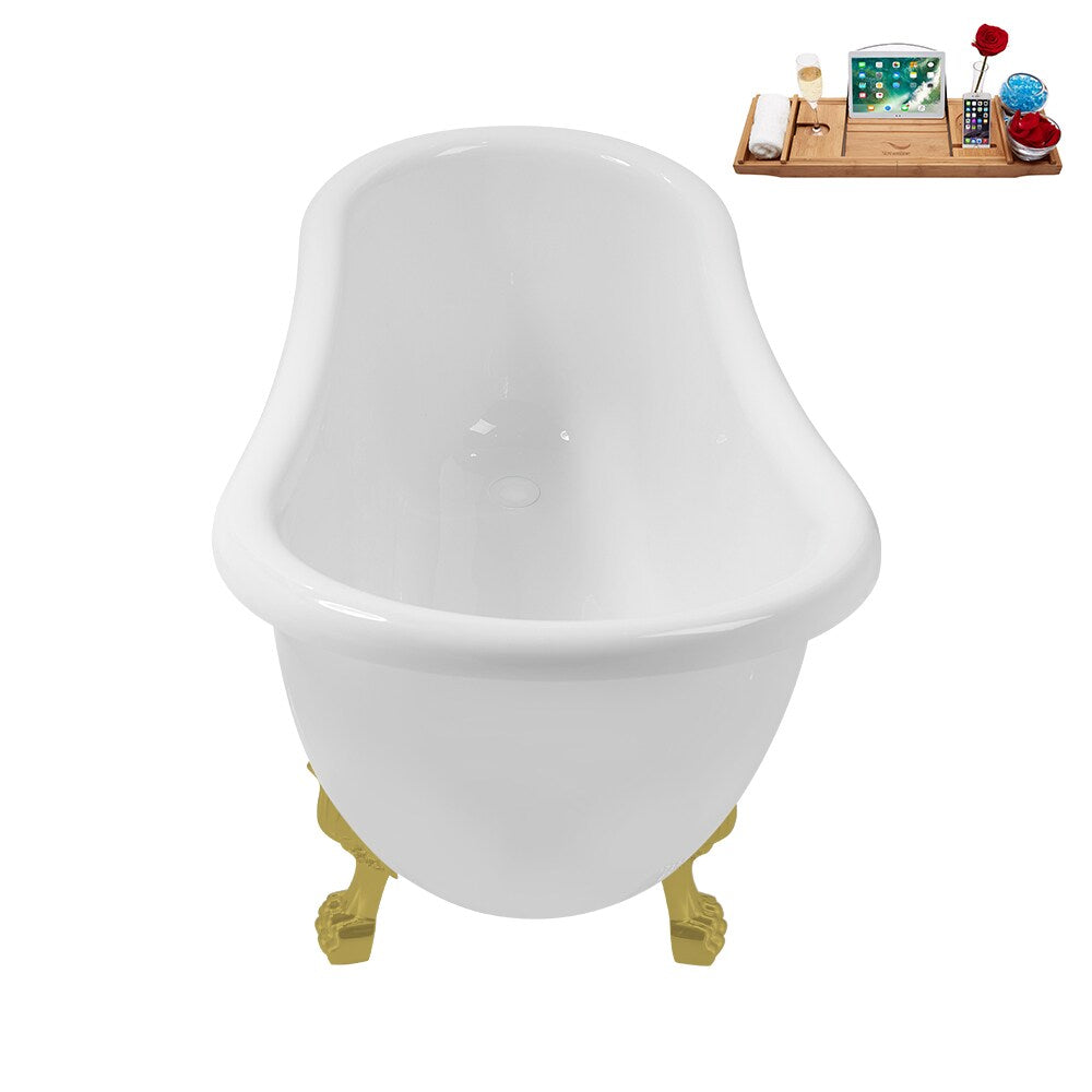 N488BGL-IN-WH 53 inch Clawfoot Oval Acrylic Bathtub and Tray in Glossy White with Reversible Drain