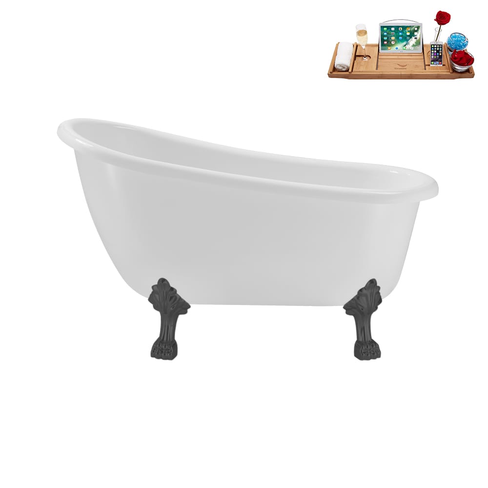 N488BGM-IN-BGL 53 inch Clawfoot Oval Acrylic Bathtub and Tray in Glossy White with Reversible Drain