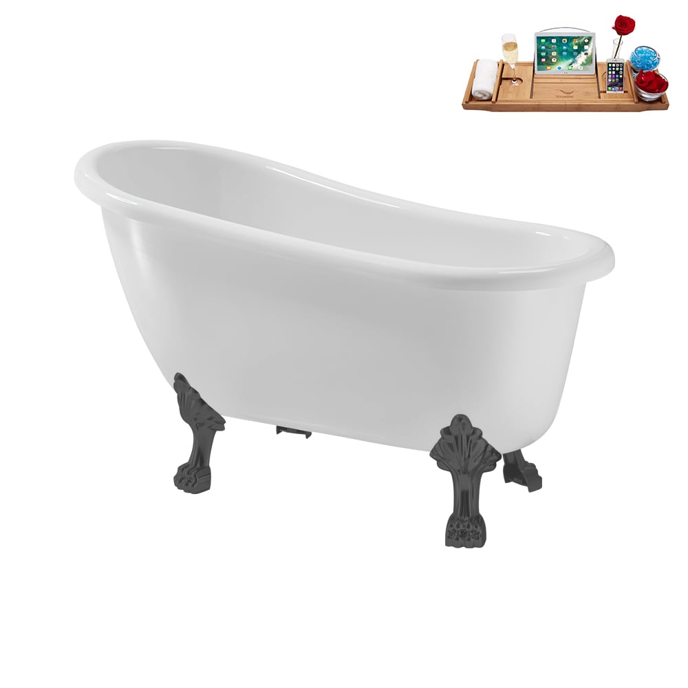 N488BGM-IN-BGL 53 inch Clawfoot Oval Acrylic Bathtub and Tray in Glossy White with Reversible Drain