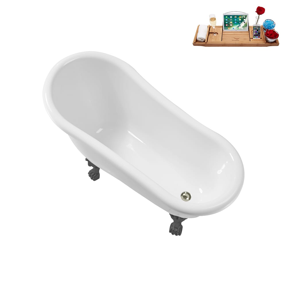 N488BGM-IN-BNK 53 inch Clawfoot Oval Acrylic Bathtub and Tray in Glossy White with Reversible Drain