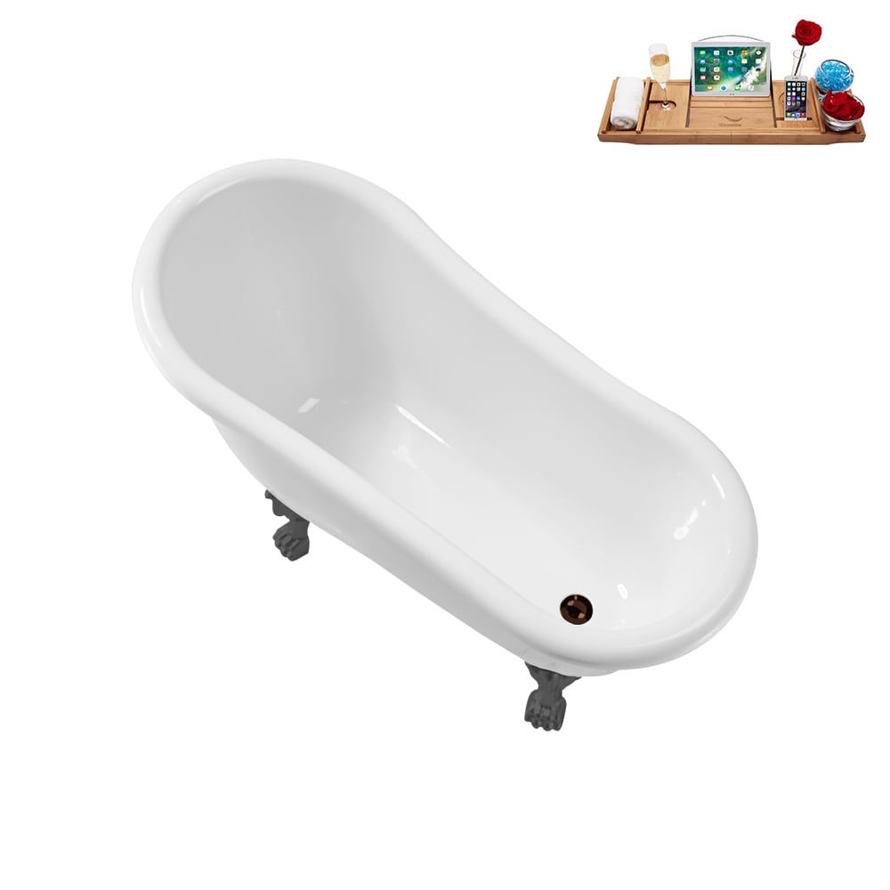 N488BGM-IN-ORB 53 inch Clawfoot Oval Acrylic Bathtub and Tray in Glossy White with Reversible Drain