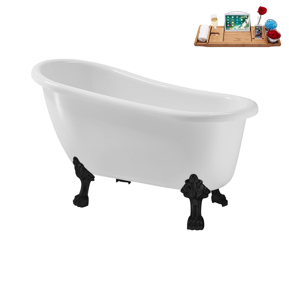 N488BL-IN-WH 53 inch Clawfoot Oval Acrylic Bathtub and Tray in Glossy White with Reversible Drain