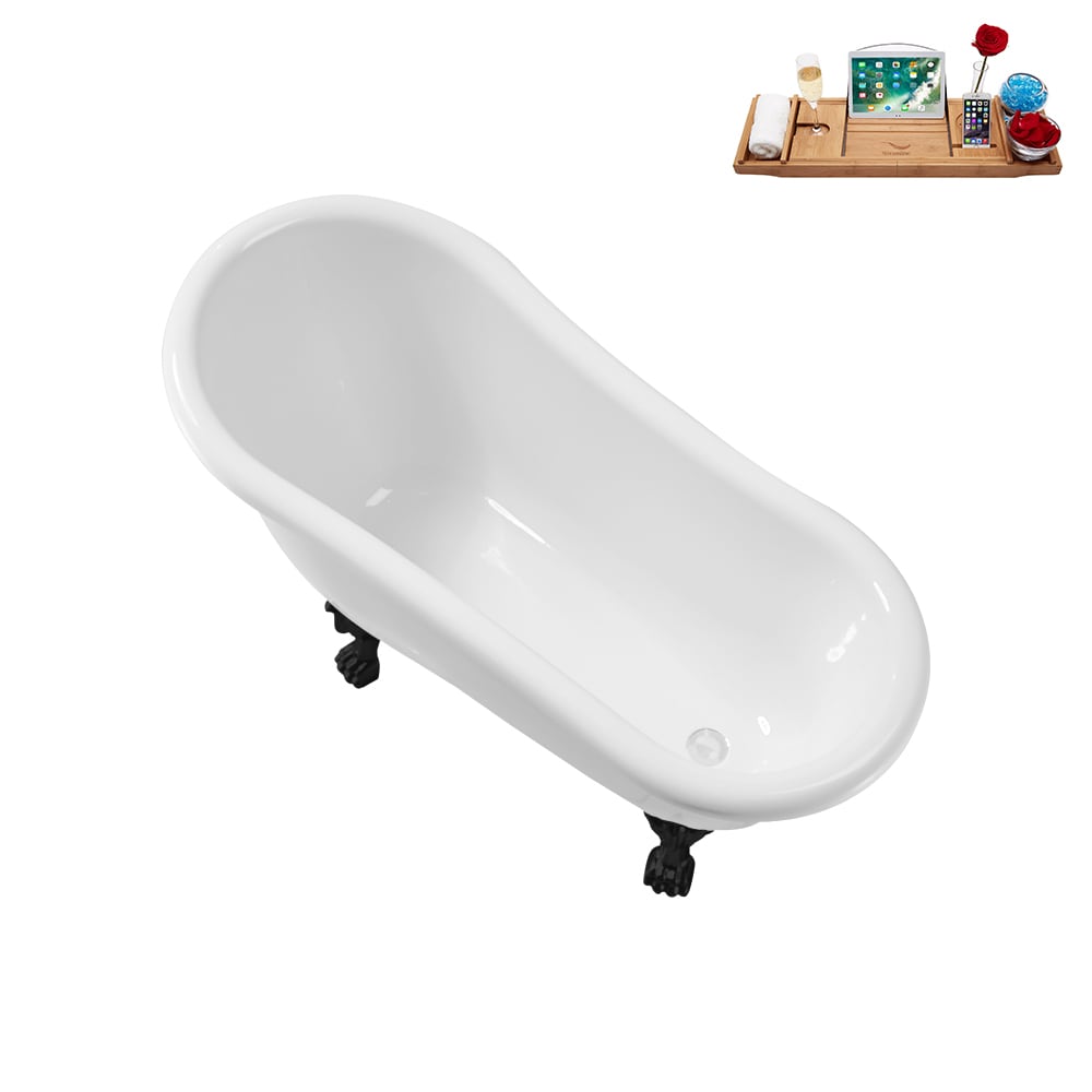 N488BL-IN-WH 53 inch Clawfoot Oval Acrylic Bathtub and Tray in Glossy White with Reversible Drain