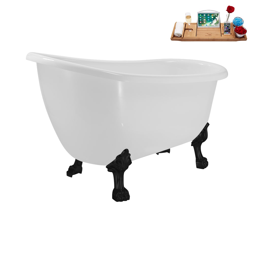 N488BL-IN-WH 53 inch Clawfoot Oval Acrylic Bathtub and Tray in Glossy White with Reversible Drain