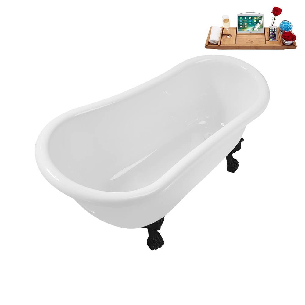 N488BL-IN-WH 53 inch Clawfoot Oval Acrylic Bathtub and Tray in Glossy White with Reversible Drain