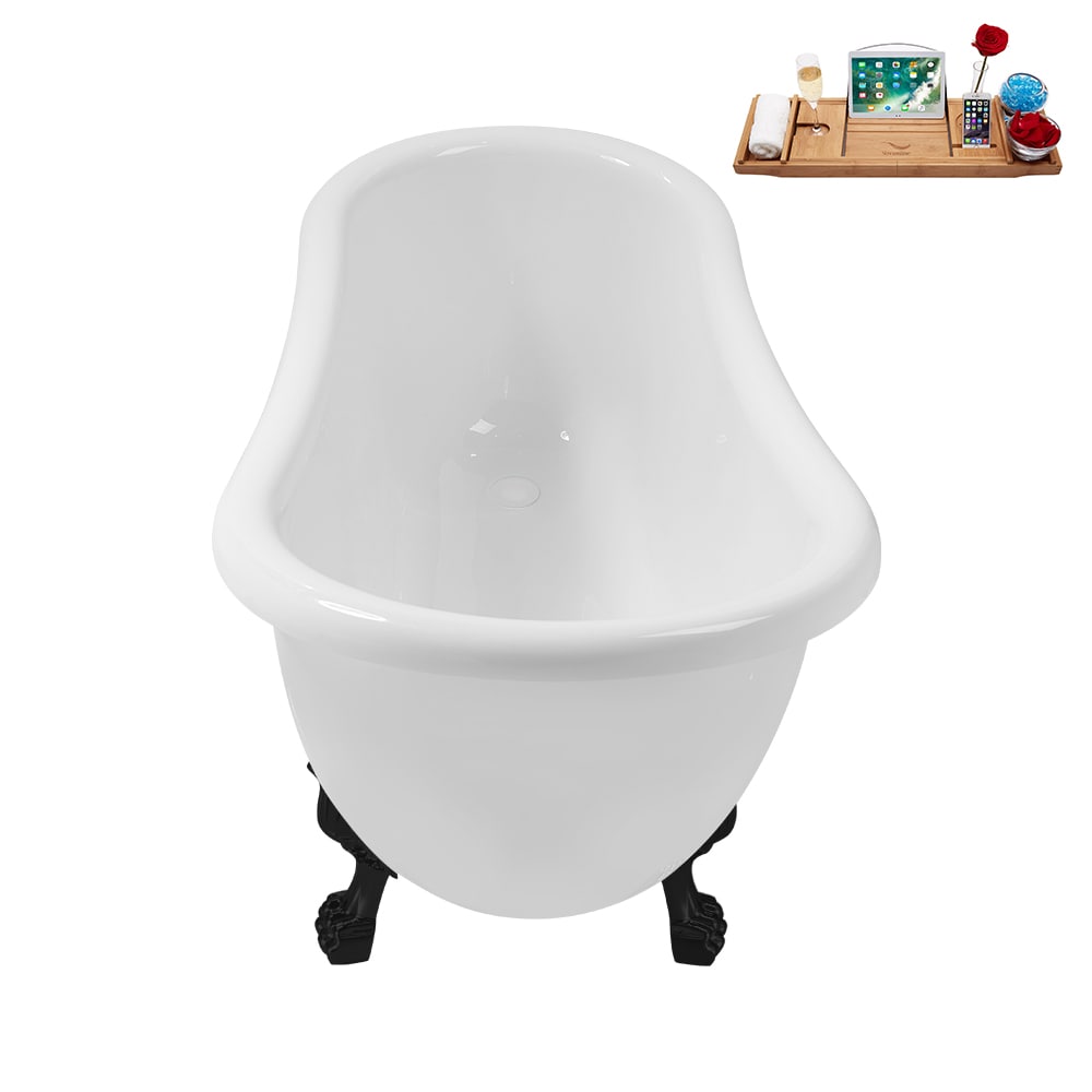 N488BL-IN-WH 53 inch Clawfoot Oval Acrylic Bathtub and Tray in Glossy White with Reversible Drain