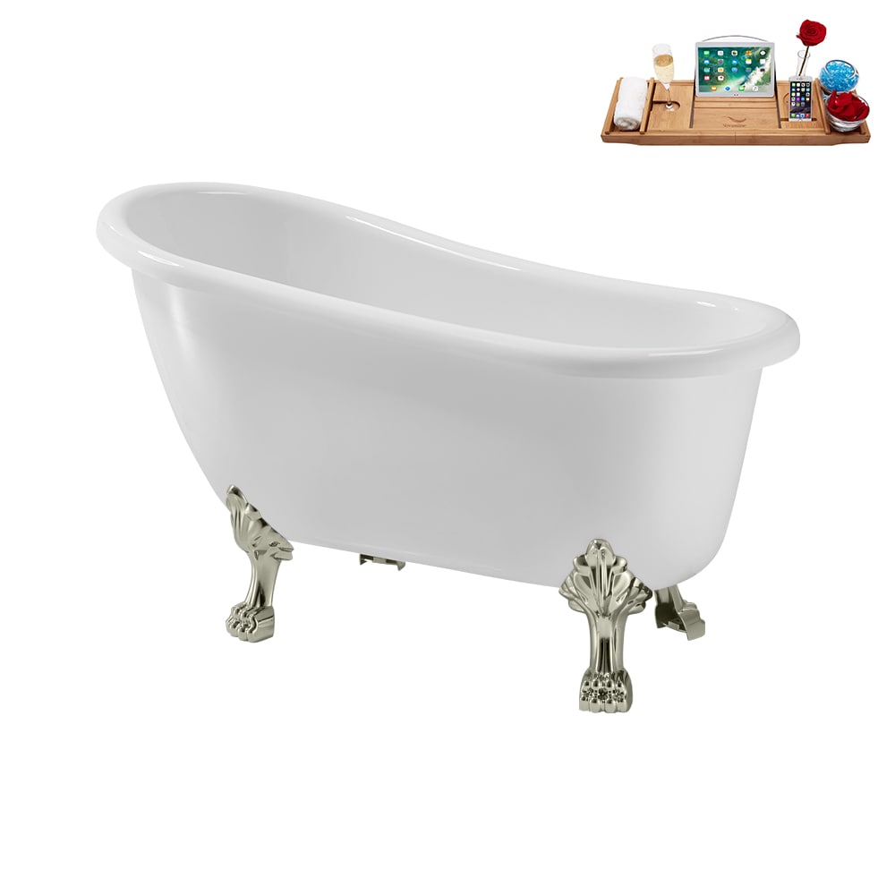 N488BNK-IN-BGM 53 inch Clawfoot Oval Acrylic Bathtub and Tray in Glossy White with Reversible Drain
