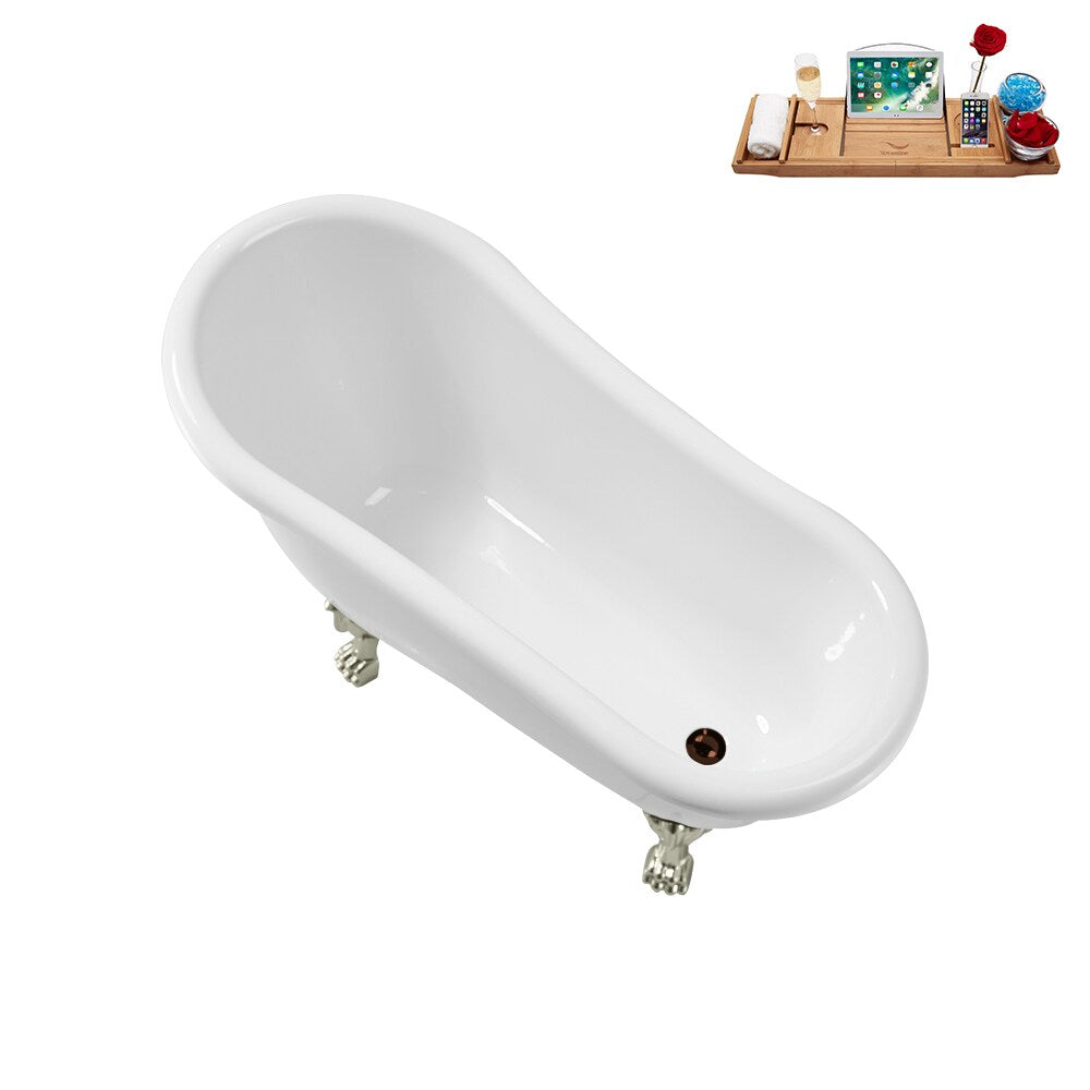 N488BNK-IN-ORB 53 inch Clawfoot Oval Acrylic Bathtub and Tray in Glossy White with Reversible Drain