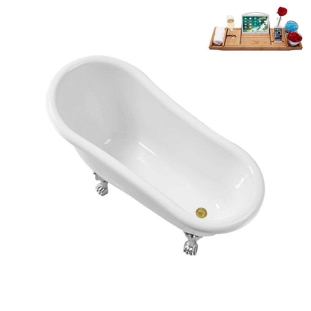 Baignoire ovale en acrylique sur pattes de 53 pouces N488CH-IN-BGL et plateau en blanc brillant avec drain réversible