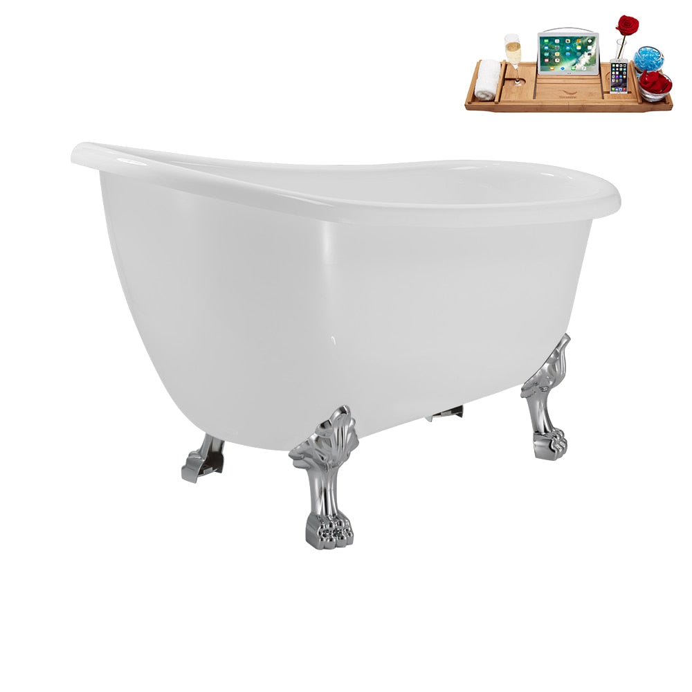 N488CH-IN-BNK 53 inch Clawfoot Oval Acrylic Bathtub and Tray in Glossy White with Reversible Drain