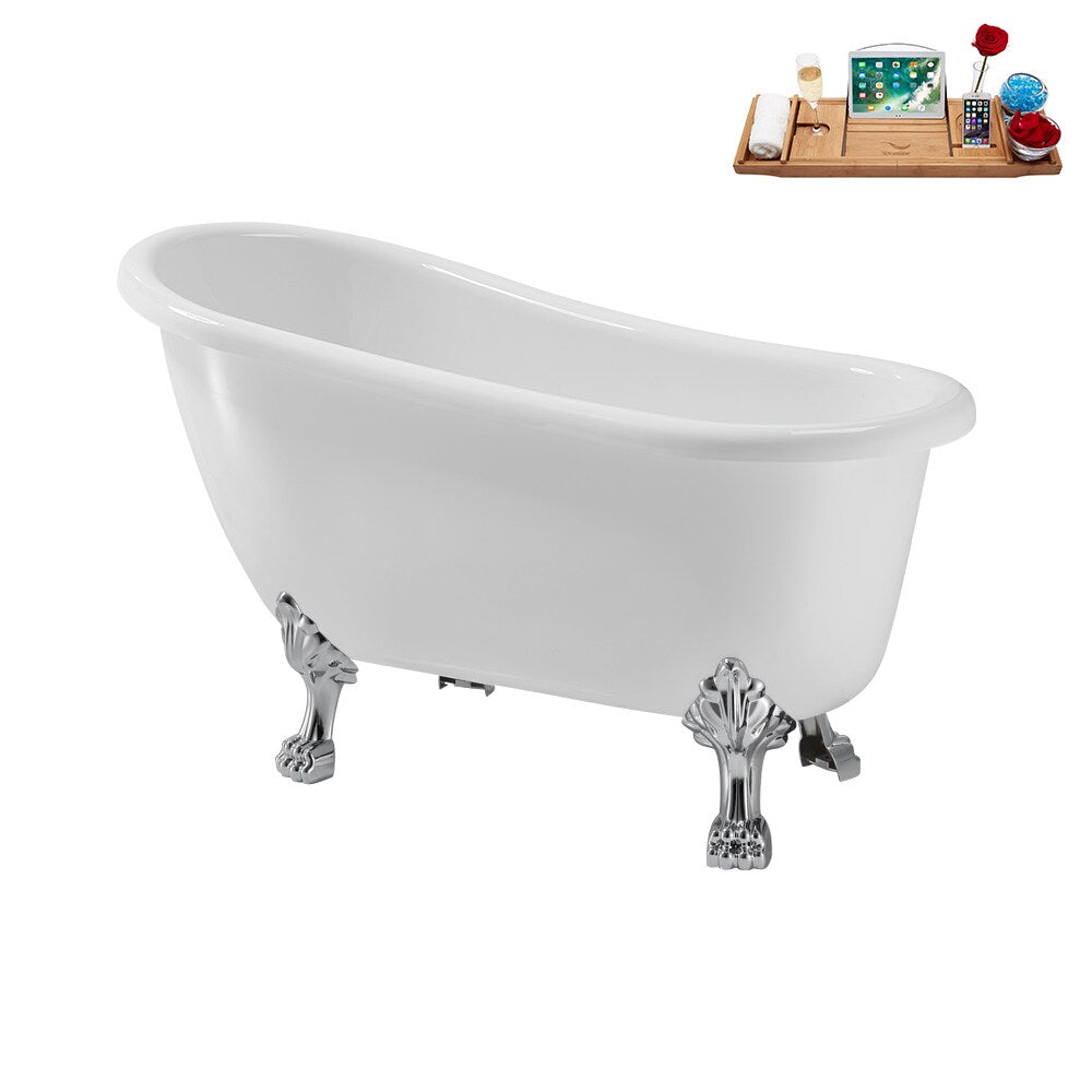 N488CH-IN-ORB 53 inch Clawfoot Oval Acrylic Bathtub and Tray in Glossy White with Reversible Drain
