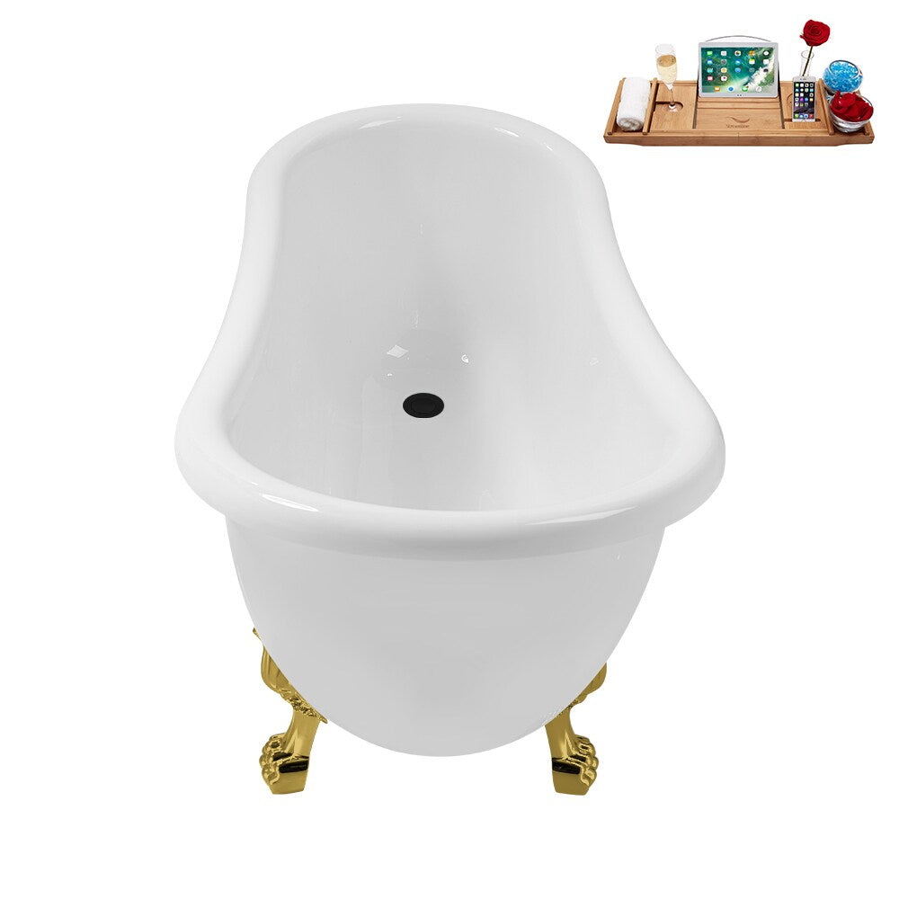 N488GLD-IN-BL 53 inch Clawfoot Oval Acrylic Bathtub and Tray in Glossy White with Reversible Drain