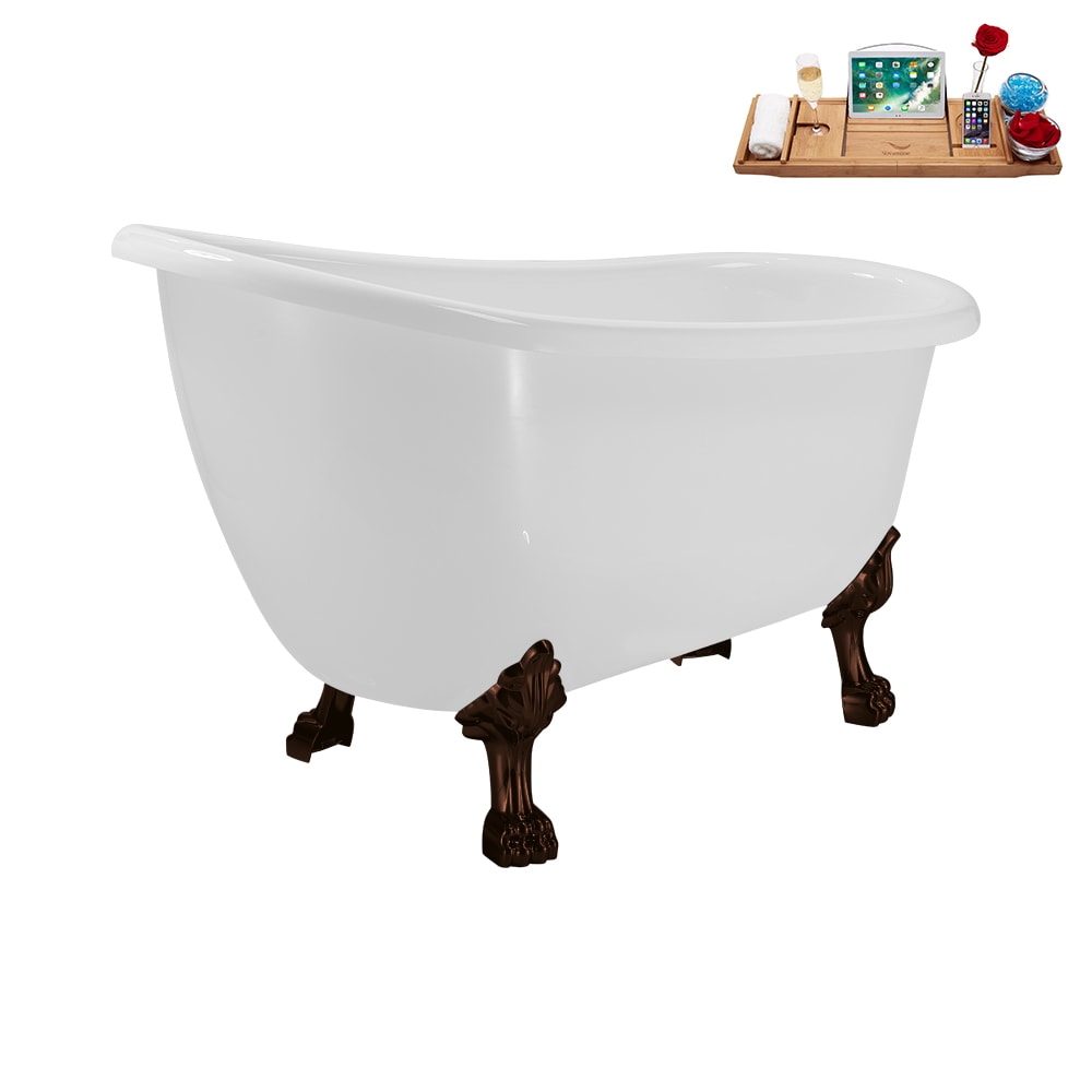 N488ORB-IN-GLD 53 inch Clawfoot Oval Acrylic Bathtub and Tray in Glossy White with Reversible Drain